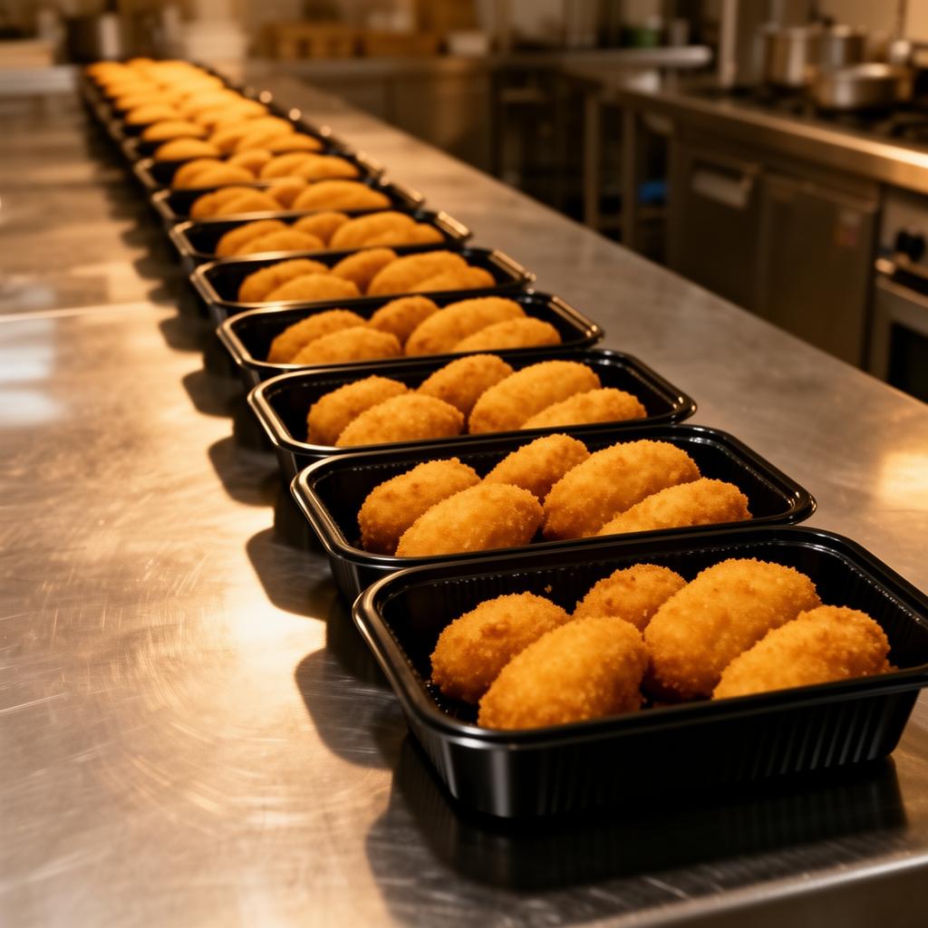 Bulk meal trays in production